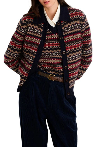 Alex Mill Fair Isle Polo Merino Wool Cardigan In Navy Combo