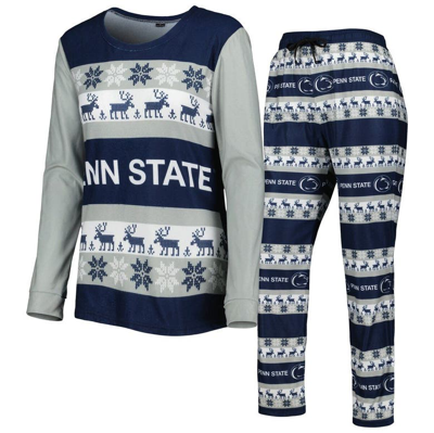 Foco Women's  Navy Penn State Nittany Lions Ugly Long Sleeve T-shirt And Pyjama Trousers Sleep Set