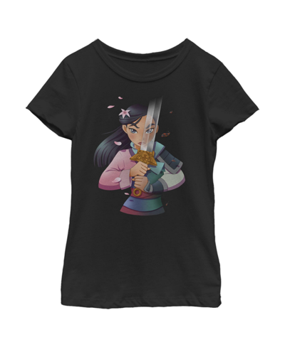 Disney Girl's Mulan Anime Reflection Child T-shirt In Black