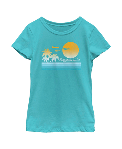 Paramount Pictures Kids' Girl's Top Gun Sun Set Fightertown, Usa Palm Trees Child T-shirt In Tahiti Blue