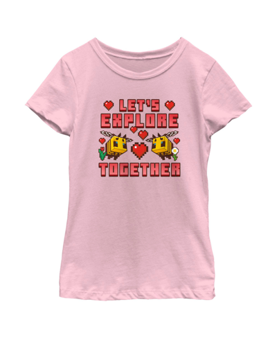 Microsoft Girl's Minecraft Let's Explore Together Valentine Bee Child T-shirt In Light Pink
