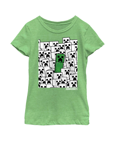 Microsoft Girl's Minecraft Stand Out Creeper White Child T-shirt In Green Apple