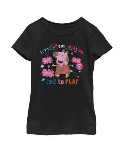 Hasbro Kids' Girl's Peppa Pig Let's Put Our Boots On Time To Play Child T-shirt In Black