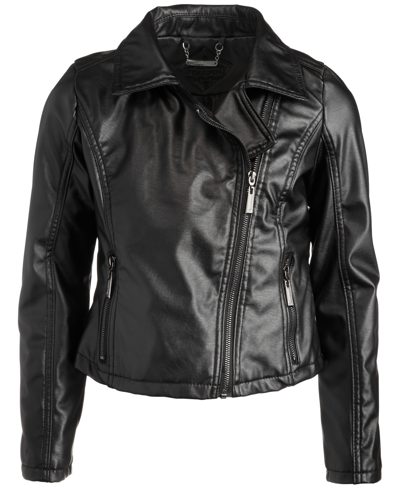 Jou Jou Big Girls Faux-leather Full-zip Moto Jacket In Black
