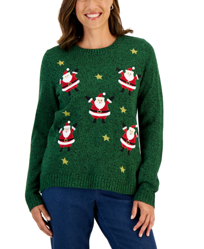 Karen Scott Women's Holiday Sweater, Created For Macy's In Green Santa