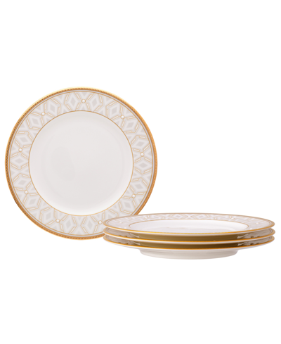 Noritake Noble Pearl Set Of 4 Bread Butter/appetizer Plates, 6-1/2" In White And Gold