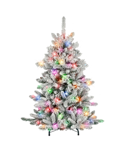 Puleo 4.5' Pre-lit Flocked Bennington Fir Tree With 150 Underwriters Laboratories Multi Color Incandescent In Green