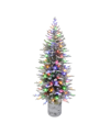 Puleo 6' Pre-lit Potted Flocked Arctic Fir Pencil Tree With 120 Color Select Led Lights, 1430 Tips In Green