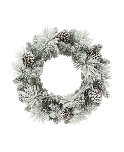 Puleo 24" Flocked Berkshire Spruce Wreath With Pine Cones, 56 Tips In Green