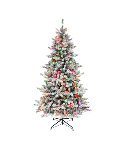 Puleo 6.5' Pre-lit Flocked Bennington Fir Tree With 350 Underwriters Laboratories Multi Color Incandescent In Green