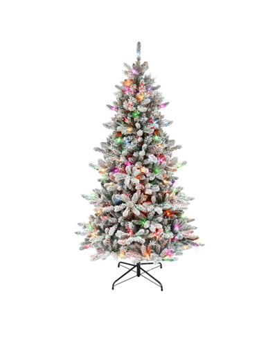 Puleo 6.5ft Pre-lit Flocked Bennington Fir Tree In Green
