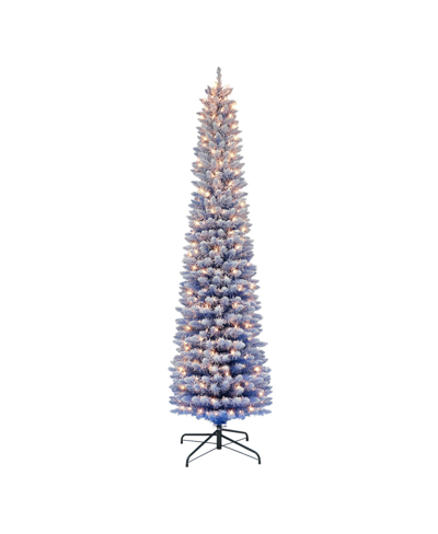 Puleo 6.5' Pre-lit Flocked Fashion Pencil Tree With 200 Underwriters Laboratories Clear Incandescent Light In Blue