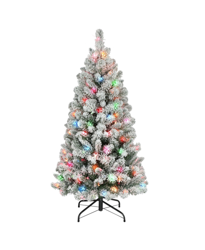 Puleo 4.5' Pre-lit Flocked Virginia Pine Tree With 200 Underwriters Laboratories Multi Color Incandescent In Green