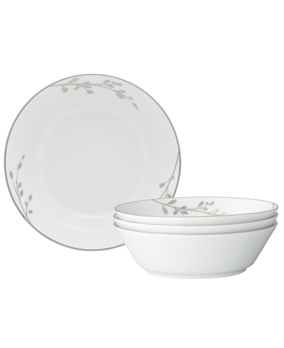 Noritake Birchwood Set Of 4 Soup Bowls, Service For 4 In White Platinum