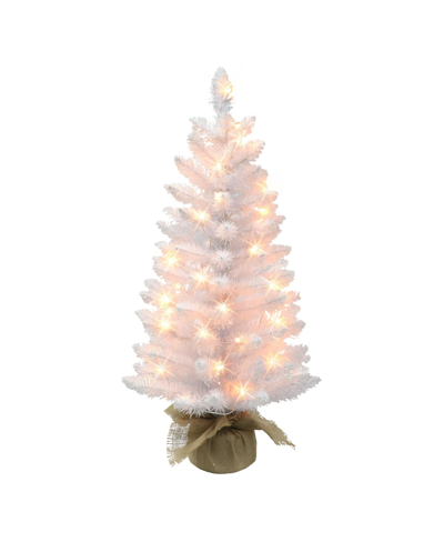 Puleo 3' Pre-lit Tree With 50 Underwriters Laboratories Clear Incandescent Lights And Burlap Base, 97 Tips In White