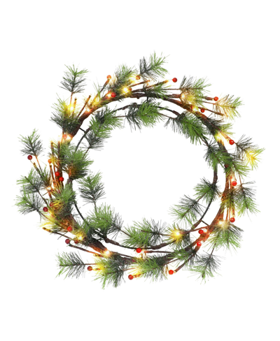 Puleo 24" Pre-lit Wreath With Glitter Accents And 80 Warm Twinkling Led Lights, 36 Tips In Green