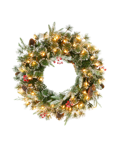 Puleo 32" Pre-lit Glittery Wreath With 70 Underwriters Laboratories Clear Incandescent Lights, 320 Tips In Green