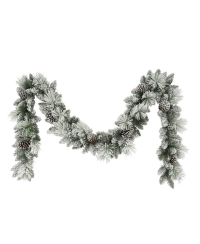 Puleo 110" Flocked Berkshire Spruce Garland With Pine Cones, 170 Tips In Green