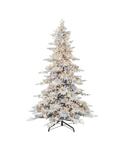 Puleo 9' Pre-lit Flocked Utah Fir Tree With 800 Clear Incandescent Lights, 3077 Tips In Green