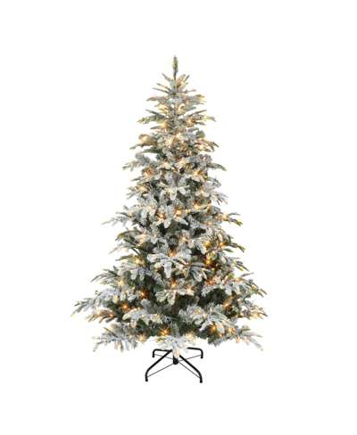 Puleo 7 .5' Pre-lit Flocked Aspen Fir Tree With 600 Color Select Led Lights, 1319 Tips In Green