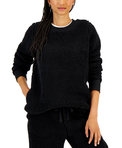 Style & Co Petite Sherpa Tunic Pullover, Created For Macy's In Deep Black
