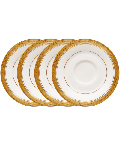 Noritake Crestwood Gold Set Of 4 Saucers, Service For 4 In White
