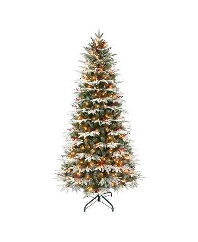 Puleo 6.5' Pre-lit Slim Flocked Halifax Fir Tree With 350 Underwriters Laboratories Clear Incandescent Lig In Green