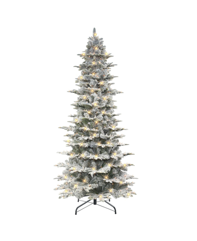 Puleo 9' Pre-lit Slim Flocked Aspen Fir Tree With 700 Underwriters Laboratories Clear Incandescent Lights, In Green