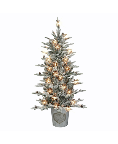 Puleo 4.5' Pre-lit Flocked Tree With 100 Underwriters Laboratories Clear Incandescent Lights, 638 Tips In Green