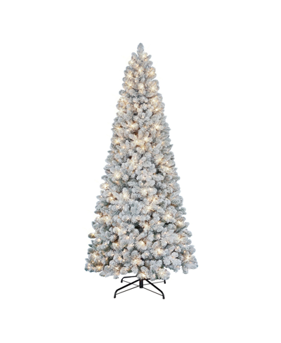 Puleo 9' Pre-lit Flocked Virginia Pine Tree With 700 Underwriters Laboratories Clear Incandescent Lights, In Green