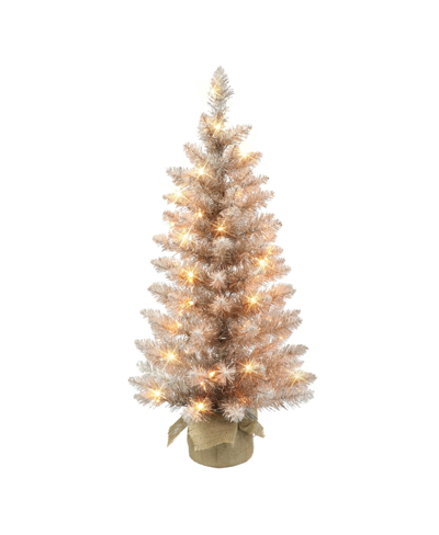 Puleo 3' Pre-lit Rose Gold-tone Tree With 50 Underwriters Laboratories Clear Incandescent Lights And Burla In Open Pink