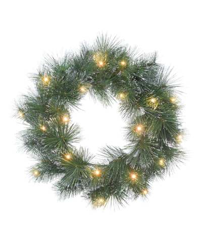 Puleo 24" B/o Glittery Wreath With 50 Warm White Led Lit, 50 Tips In Green