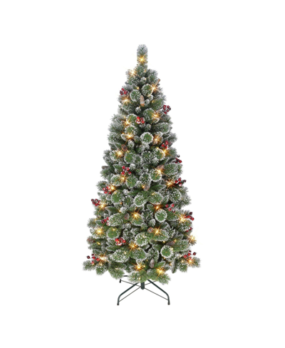 Puleo 6.5' Pre-lit Snowy Valley Pine Tree With 200 Warm White Led Lights, 559 Tips In Green