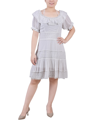 Ny Collection Petite Short Sleeve Ruffle Neck Dress In White