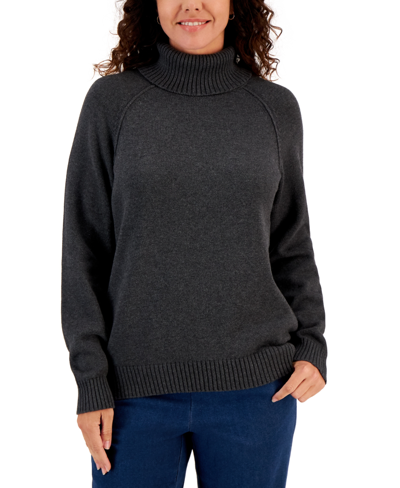 Karen Scott Women's Cotton Turtleneck Sweater, Created For Macy's In Charcoal Heather