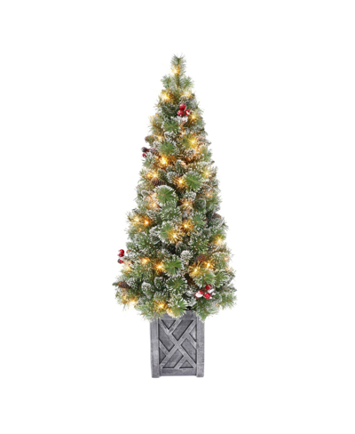 Puleo 5' Pre-lit Potted Vancouver Pine Tree With 70 Underwriters Laboratories Clear Incandescent Lights, 2 In Green