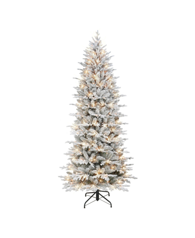 Puleo 7.5' Pre-lit Flocked Slim Northern Fir Tree With Clear Incandescent Lights In Green