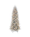 PULEO 9' SLIM FLOCKED NORTHERN FIR TREE WITH 600 UNDERWRITERS LABORATORIES CLEAR INCANDESCENT LIGHTS, 3181
