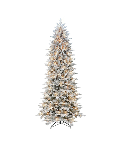 Puleo 9' Slim Flocked Northern Fir Tree With 600 Underwriters Laboratories Clear Incandescent Lights, 3181 In Green