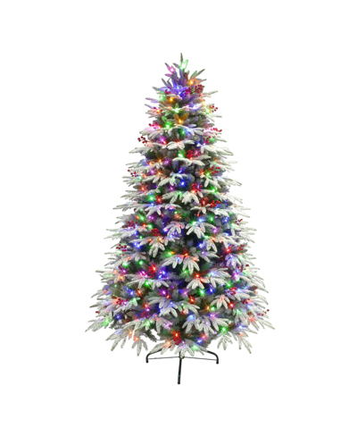 Puleo 7.5' Pre-lit Flock Halifax Fir Tree With 700 Color Select Led Lights, 2881 Tips In Green