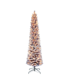 PULEO 6.5' PRE-LIT FLOCKED FASHION PENCIL TREE WITH 200 UNDERWRITERS LABORATORIES CLEAR INCANDESCENT LIGHT