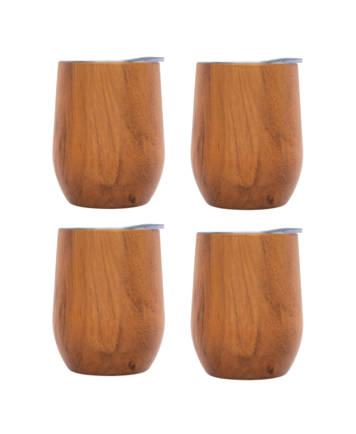 Cambridge Wood Decal Insulated Wine Tumblers, Set Of 4