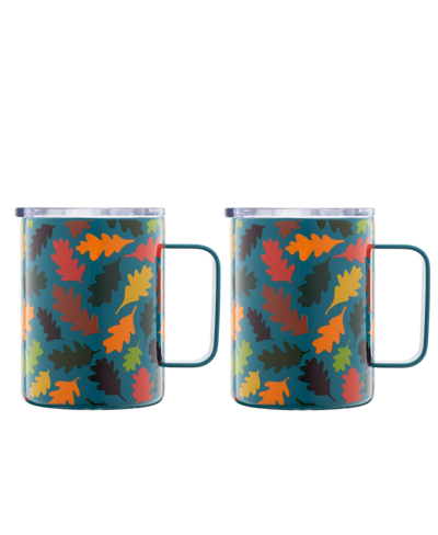 Cambridge Teal Falling Leaves Insulated Coffee Mugs, Set Of 2