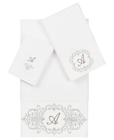 Linum Home Textiles Turkish Cotton Monica Embellished Towel 3 Piece Set - White Bedding
