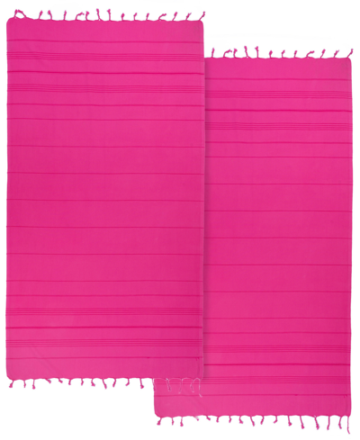Linum Home Textiles Summer Fun Pestemal Pack Of 2 100% Turkish Cotton Beach Towel In Pretty Pink