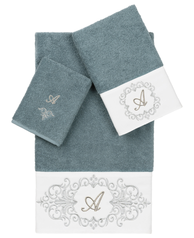 Linum Home Textiles Turkish Cotton Monica Embellished Towel 3 Piece Set - Teal Bedding In Blue