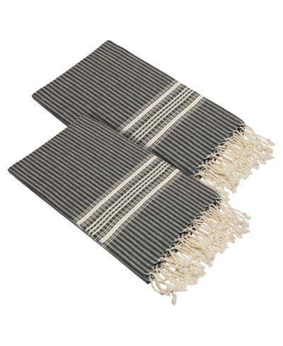 Linum Home Textiles Luxe Herringbone Pestemal Pack Of 2 100% Turkish Cotton Beach Towel In Black