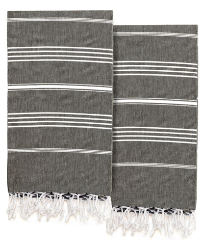 Linum Home Textiles Lucky Pestemal Pack Of 2 100% Turkish Cotton Beach Towel In Black
