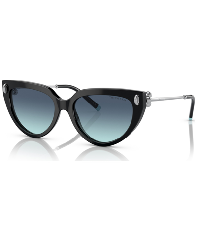 Tiffany & Co Women's Low Bridge Fit Sunglasses, Tf4195f In Black On Tiffany Blue