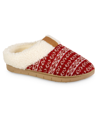 Isotoner Signature Women's Fairisle Knit Braelyn Hoodback Slippers In Sunset Red